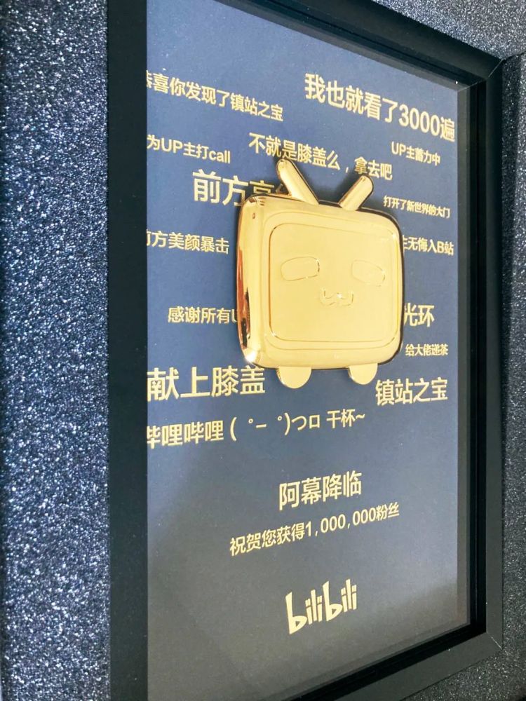 在达成100万粉丝里程碑后,阿幕降临收到了来自b站的奖牌.