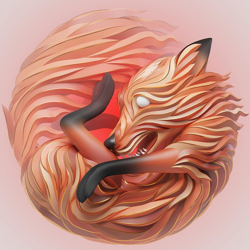 插画|人类的眼神，野兽的形象，他用非凡想象力创作惊人3D动物插画