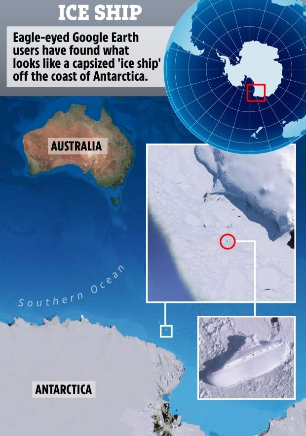 外星人|谷歌地球南极附近惊现神秘“百米长冰船”，引发网友疯狂猜测