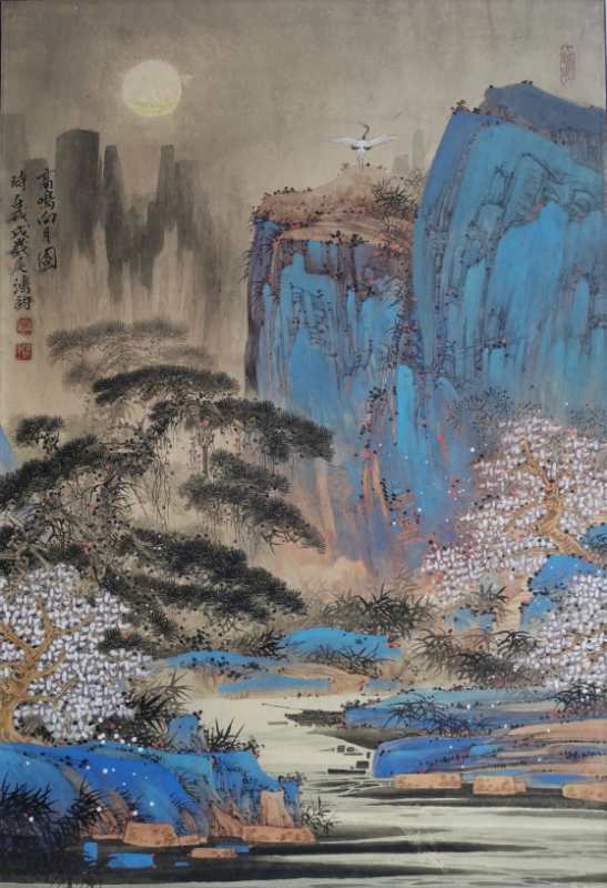 高鸣向月图43*65