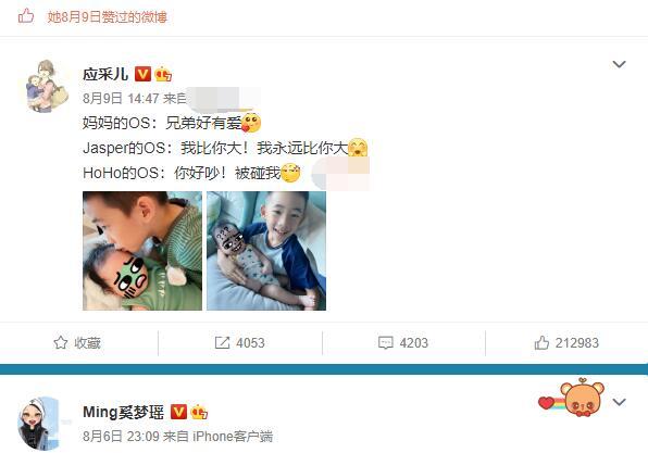 何猷君|何猷君评论应采儿微博被当场催生，奚梦瑶此举疑曝两人二胎计划