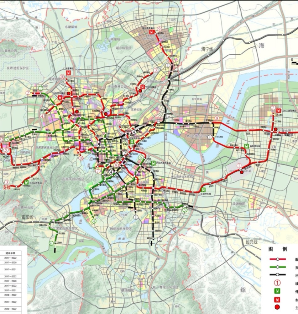 建設規劃(2017～2022)規劃到2025年杭州將建成10條線路總長度突破423