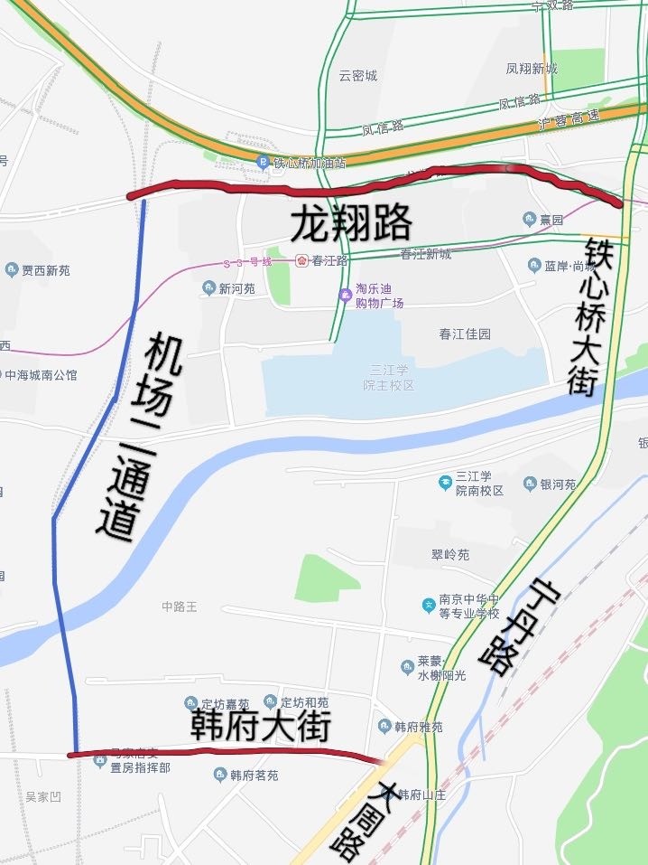 此前,南京机场二通道雨花台区部分路段竣工通车,本次开通的地面段龙翔