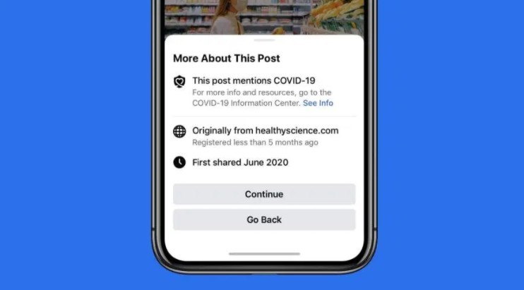 Facebook新增功能，会在用户分享COVID-19文章之前警告用户
