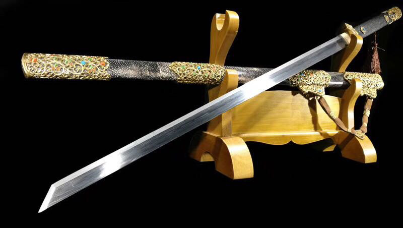 豪华鱼皮唐横刀,手工一体自炼钢千锤百炼研磨