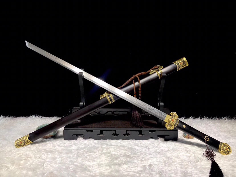 黑檀木|草花唐横刀，百炼花纹钢多道精磨