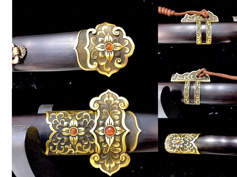 黑檀木|草花唐横刀，百炼花纹钢多道精磨