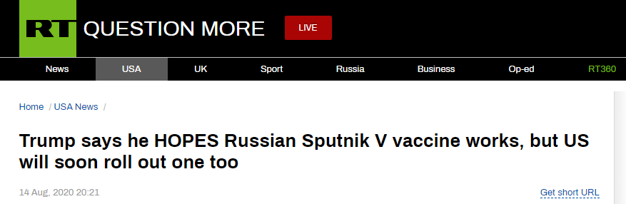 特朗普|特朗普：希望俄罗斯新冠疫苗有效，但美国疫苗马上也要出