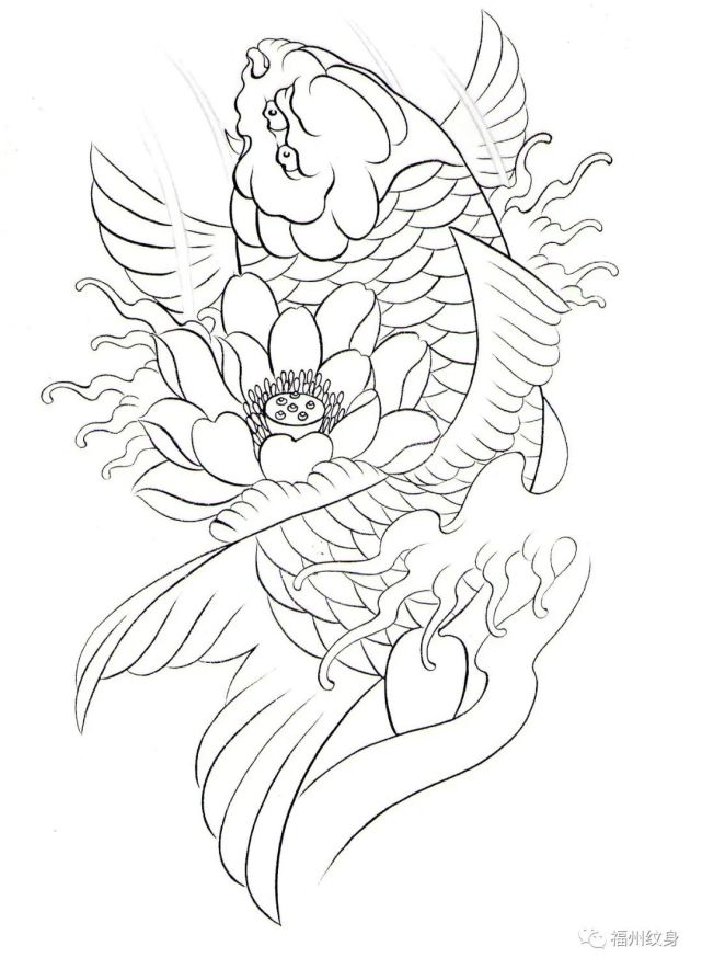 传统纹身线稿,割线图