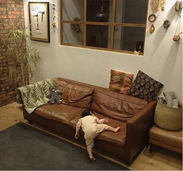 一只脚放在沙发上,一只脚还能放在地上,这是在掉下去的那一刻睡着了啊