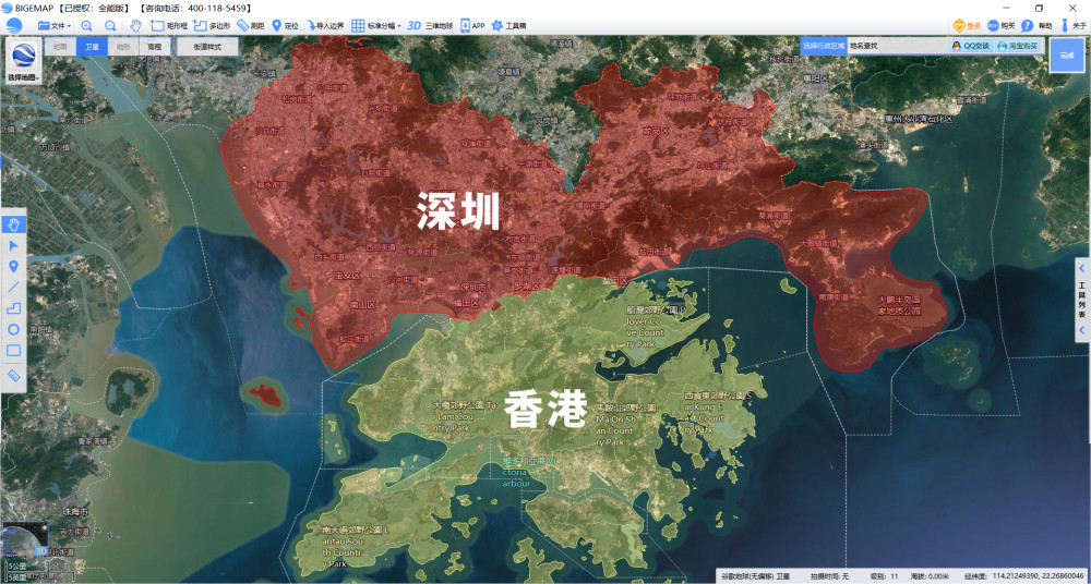 (▲從bigemap衛星地圖看深圳地理位置)改革開放的政策和特殊的地理