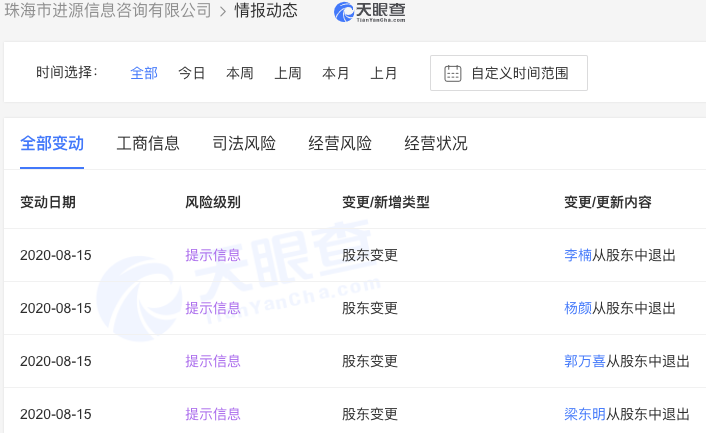 魅族原高级副总裁李楠退出珠海金源信息咨询有限公司股东行列。