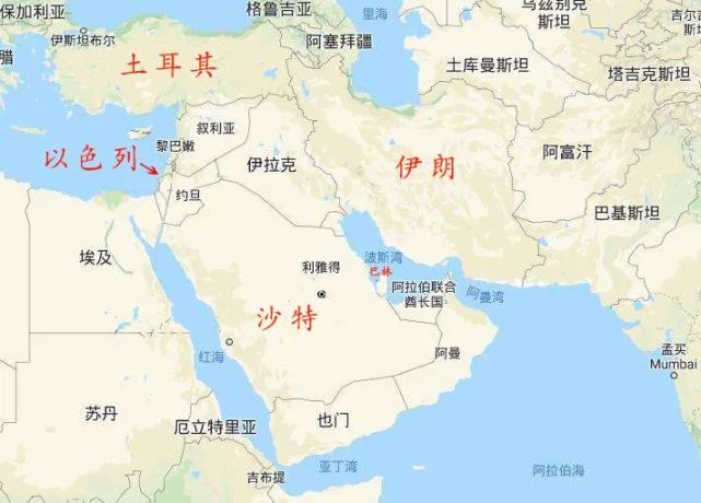 中东在地图上的位置图片
