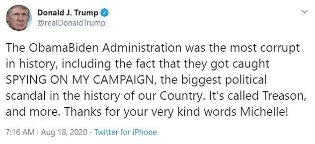 唐纳德·特朗普|特朗普火力全开炮轰米歇尔：奥巴马政府最腐败，不是他我不会当选