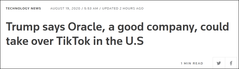 tiktok|甲骨文加入竞购TikTok美加澳新业务，特朗普表态
