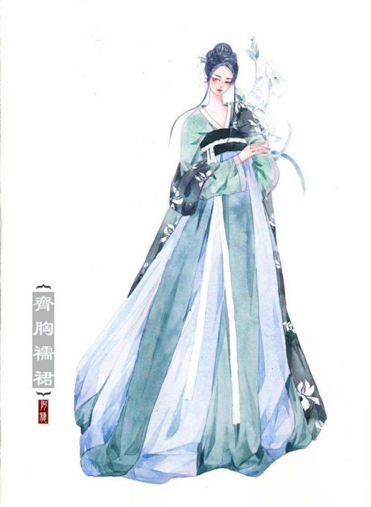 漢服水彩畫感受華服之美