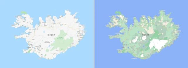 Google Maps 的新着色方式让你更容易了解一个地区的地貌 Google Maps 谷歌 马路 冰岛 科技
