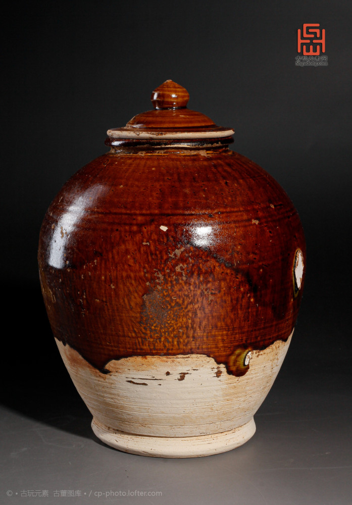 陶瓷|唐巩县窑褐釉盖罐