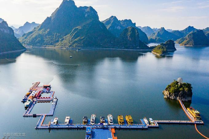 广西大龙湖水库是全国唯一一座没有大坝的水库湖面有14座孤岛