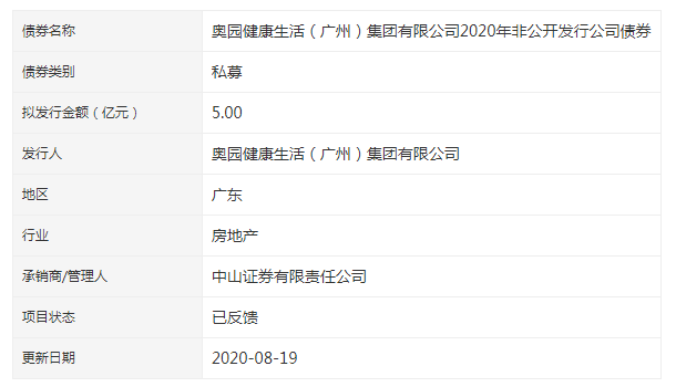奥园健康5亿元公司债券获深交易所的反馈