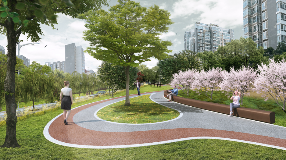 增加绿道,实现与南三环绿道体系相贯通,结合绿道,在绿地中设置便民