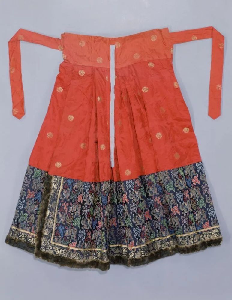 清康熙 石青色缎织金团龙朝裙古代的绢称为纨素,而裙是从"裳"演变而来