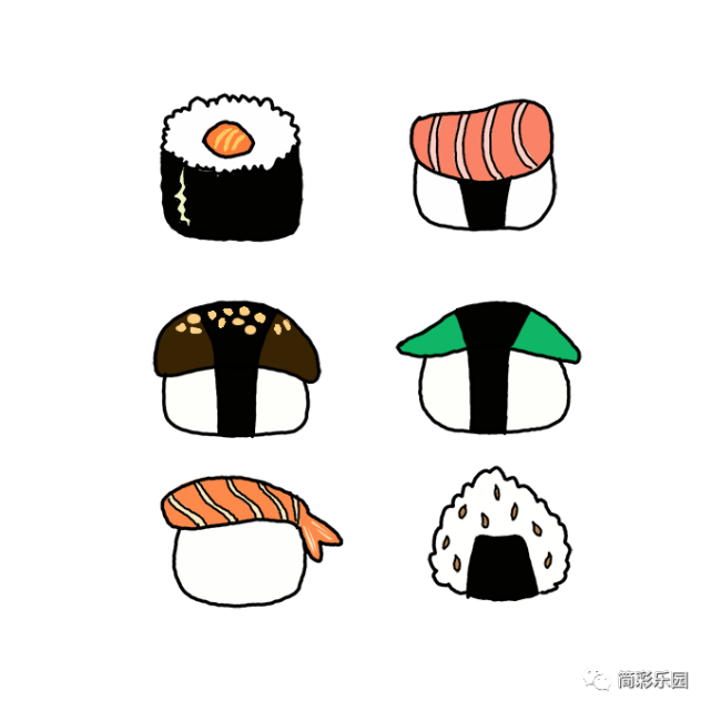 简单的寿司画法 六种寿司简笔画教程 寿司卷 寿司 米饭 鳗鱼寿司 鸡蛋 紫菜卷