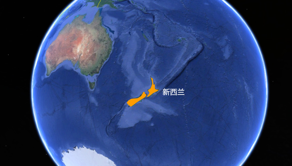 新西兰地理位置,周围全是大海,最近的澳大利亚也在1500公里之外以