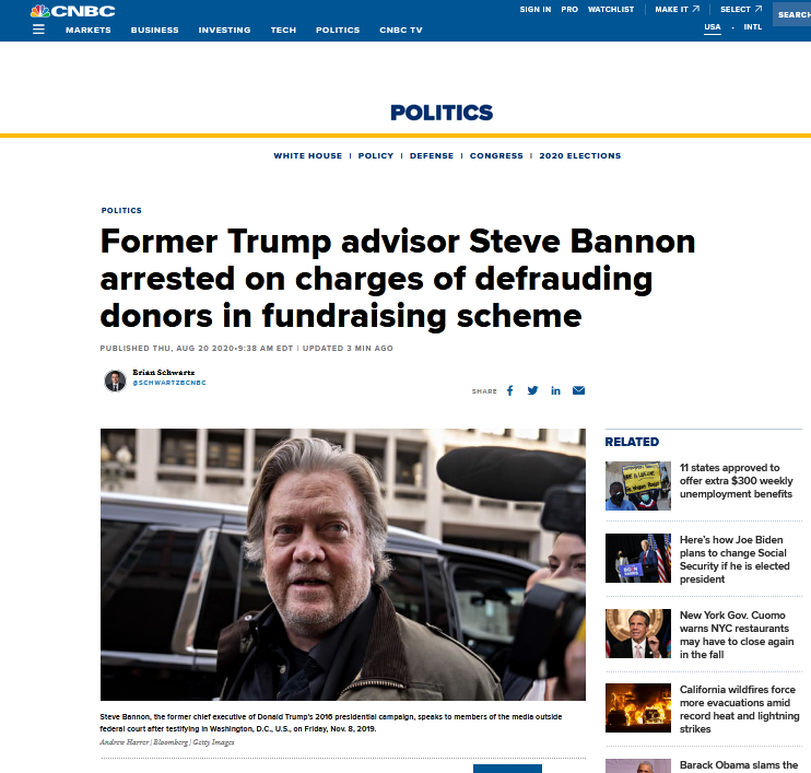 特朗普|突发！特朗普前高级顾问班农被逮捕