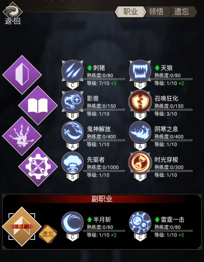 每个职业附带两项技能