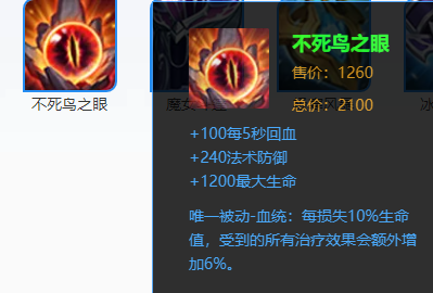 程咬金最核心的装备是这件2100金币的"不死鸟之眼",有了它之后,程咬金