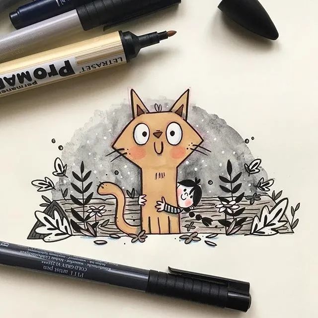 马克笔|超萌马克笔手绘，看完有种想画画的冲动！