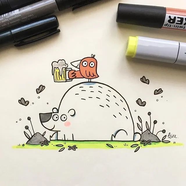 马克笔|超萌马克笔手绘，看完有种想画画的冲动！