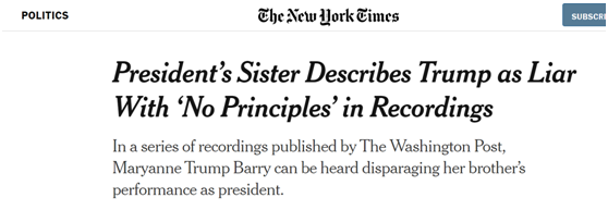 特朗普|侄女又曝猛料！特朗普姐姐痛批弟弟：他是个毫无原则的骗子