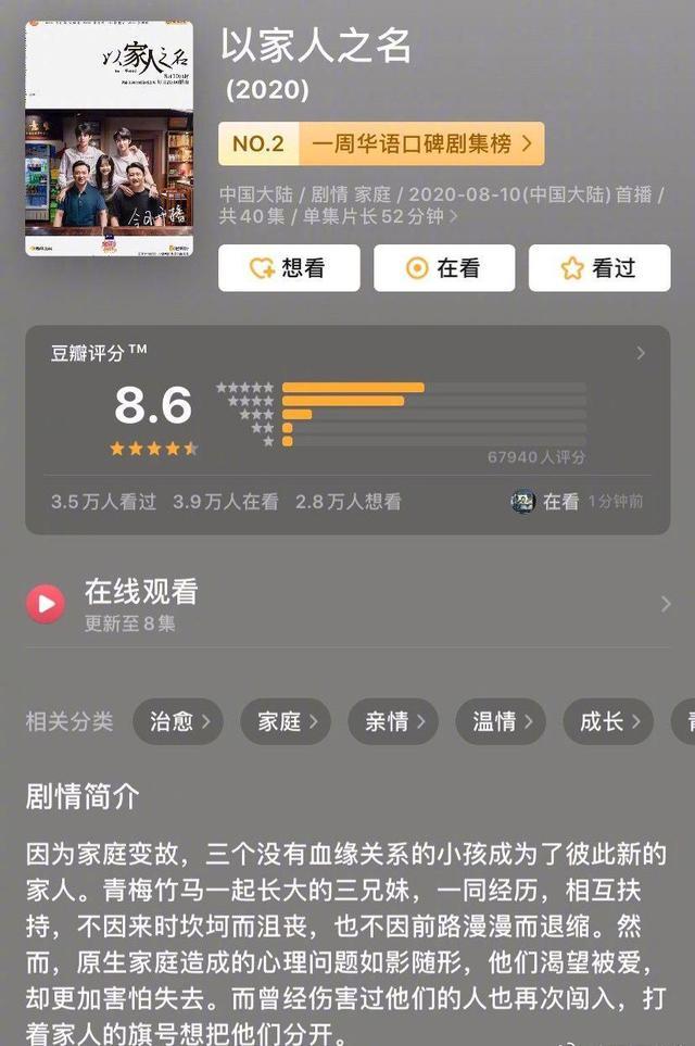 以家人之名|《以家人之名》：评分下跌，剧情走向成迷，子秋和小橙子成CP