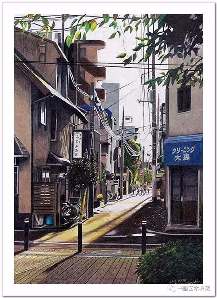 日本繪畫彩色鉛筆描繪的寧靜街景