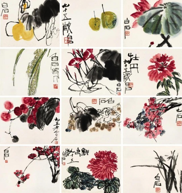 齐白石|齐白石《花草工虫册》拍了1.3亿，大师画作同台竞技，视觉盛宴