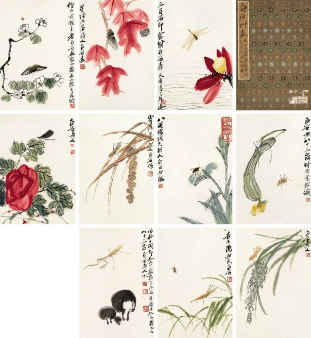 齐白石|齐白石《花草工虫册》拍了1.3亿，大师画作同台竞技，视觉盛宴