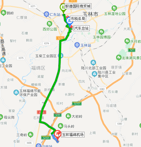 二环南路民主南路玉林南收费站玉铁高速玉林福绵机场收费站机场大道