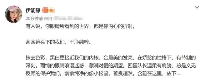 伊能静|伊能静又写小作文，晒出万茜镜头下的姐姐们，对金晨喊话：我要娶你