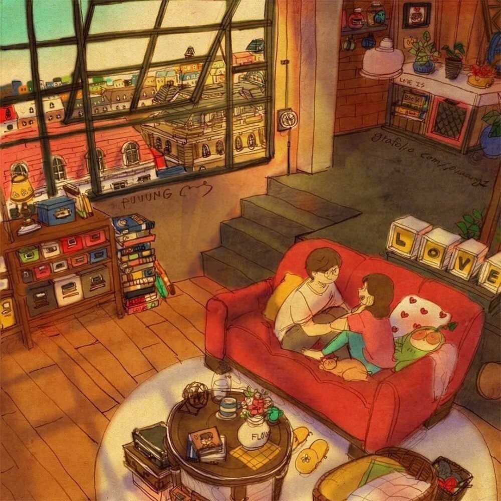 ta的这一组插画作品,给了"爱"完美的诠释,充满浪漫与温馨情调