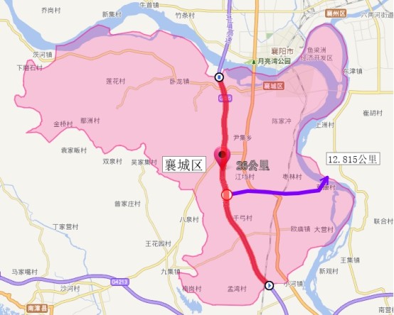 襄陽繞城高速公路,三條高速兩兩互通,設有峪山,襄陽東,襄陽北,黃