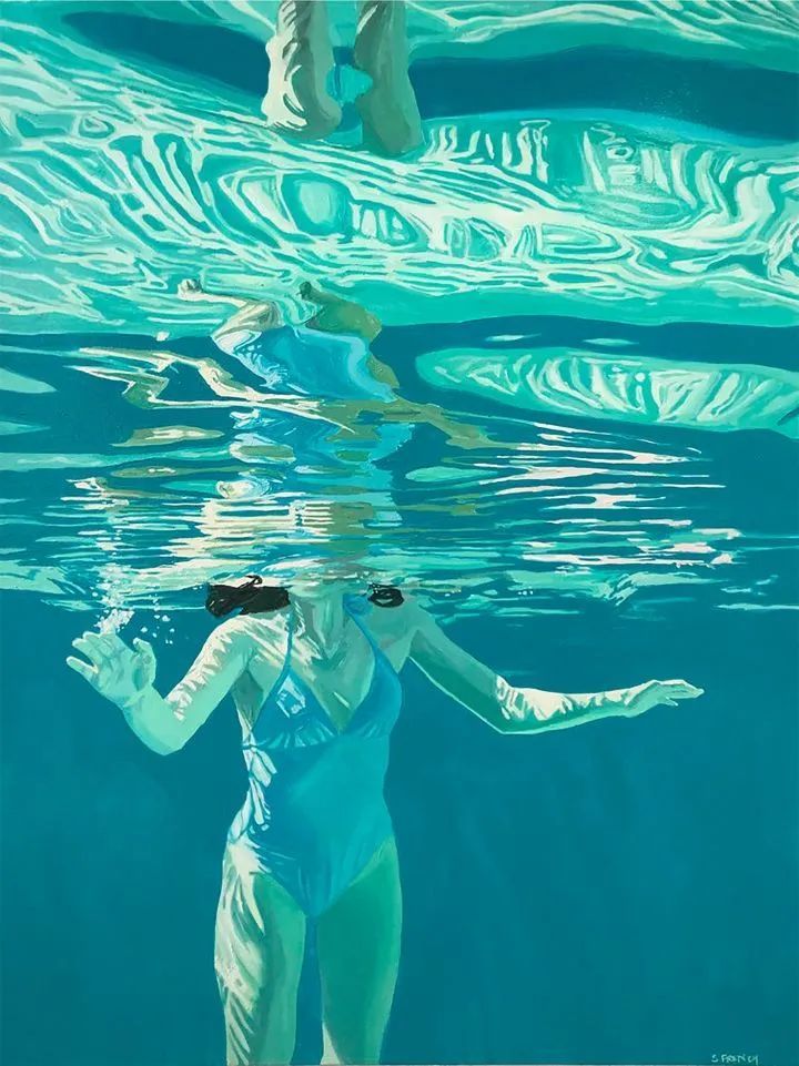 画家|波光粼粼，超写实画家首次透露，为什么偏爱画水下游泳的女孩