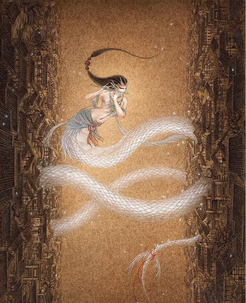 腾蛇,也叫"飞蛇",最早出自《山海经》,再后来的文献补充中,被描述为