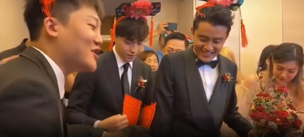 邓伦|邓伦又当伴郎！穿帅气西装提礼物一路小跑，戴清宫头饰被伴娘捉弄