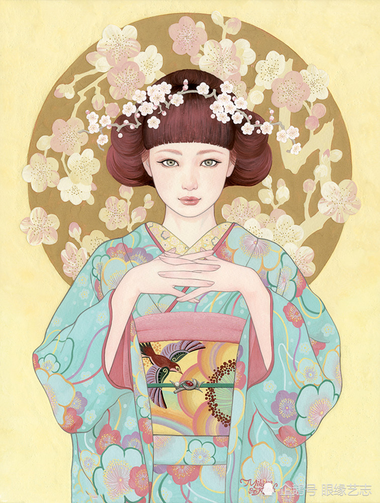 日本美人画:源远流长的和服美术,水粉画中的和服丽人