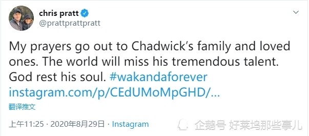 查德维克·博斯曼|好莱坞明星纷纷悼念“黑豹” 美国队长：安息吧国王！