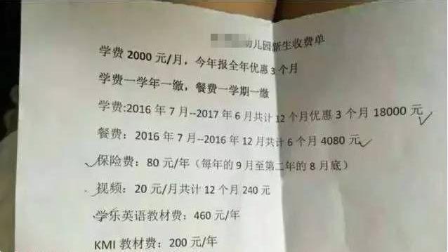 幼儿园学费 收据单 走红 1年学费顶家长半年工资 养娃不易 壹读