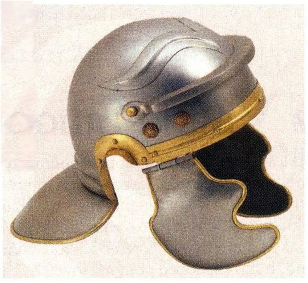 古罗马高卢式头盔示意图公元1世纪时出现了"港盔"(源自瑞士的尼道港)