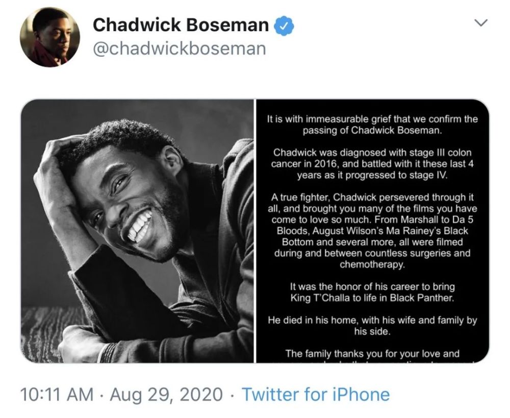 查德维克·博斯曼|原来复仇者联盟并没有失去“钢铁侠”和“黑寡妇”，他失去的是“黑豹”！